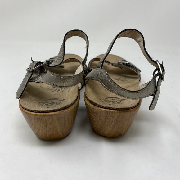 Abeo Women's Size 9 Neutral Sandals Slingback Platform Heel Metallic Pewter - Picture 4 of 6